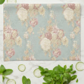 Linge De Cuisine Fleurs de style shabby chic bleues blanches et ros (Plié)