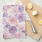 Linge De Cuisine Fleurs de teint rose violet Cœurs   (Quart Plié)