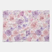 Linge De Cuisine Fleurs de teint rose violet Cœurs   (Horizontal)