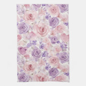 Linge De Cuisine Fleurs de teint rose violet Cœurs   (Vertical)
