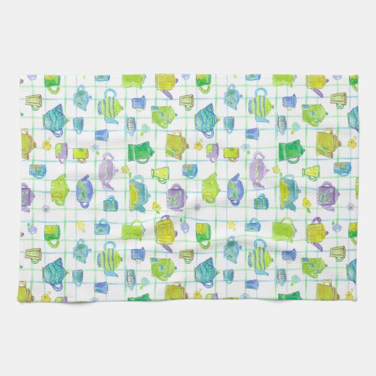 Linge De Cuisine Fleurs de théières en pot de café (Horizontal)