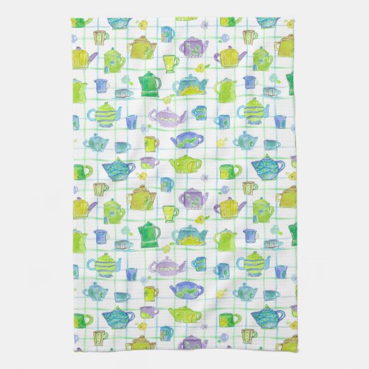 Linge De Cuisine Fleurs de théières en pot de café (Vertical)