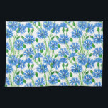 Linge De Cuisine Fleurs d'eau bleu, fleurs sauvages sur blanc<br><div class="desc">Fleurs de Cornflowers peintes avec aquarelles sur papier puis motif fait dans Photoshop.</div>