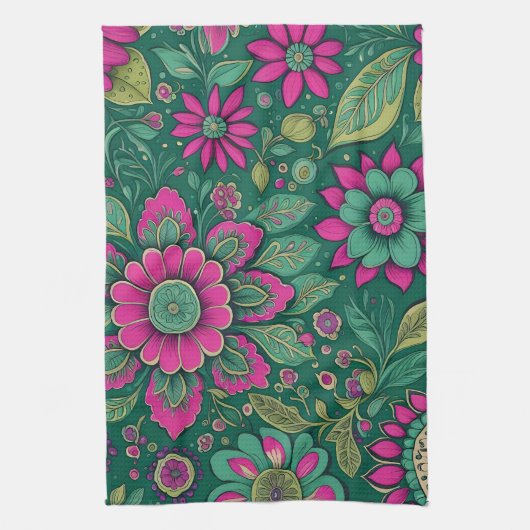 Linge De Cuisine Fleurs Design Rose Vert Retro Classic (Vertical)
