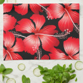 Linge De Cuisine Fleurs d'hibiscus rouges (Plié)