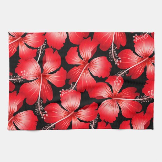 Linge De Cuisine Fleurs d'hibiscus rouges (Horizontal)