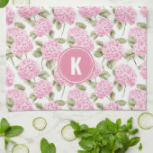 Linge De Cuisine Fleurs d'hydrangea roses élégantes à monogramme (Plié)