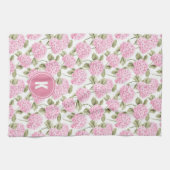 Linge De Cuisine Fleurs d'hydrangea roses élégantes à monogramme (Horizontal)