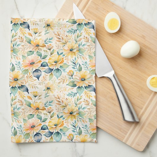 Linge De Cuisine Fleurs d'or Sunny (Quart Plié)