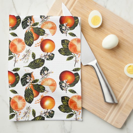 Linge De Cuisine Fleurs d'Orange  (Quart Plié)