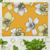 Linge De Cuisine Fleurs d'orchidées jaune et blanc (Plié)