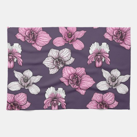 Linge De Cuisine Fleurs d'orchidées roses (Horizontal)