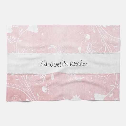 Linge De Cuisine Fleurs doucement roses et blanches personnalisées (Horizontal)