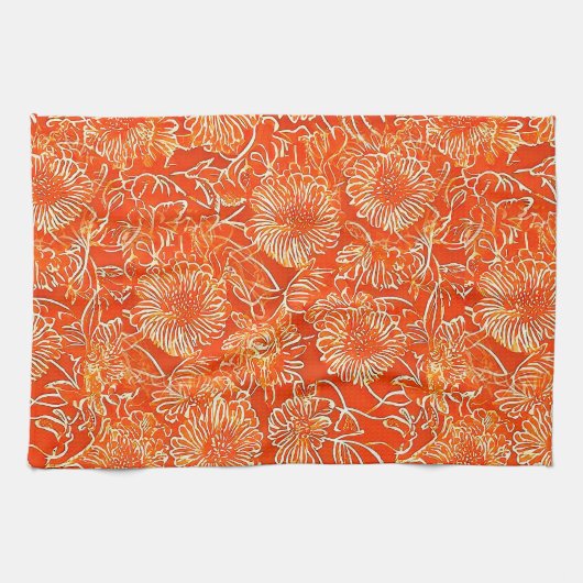 Linge De Cuisine Fleurs douces orange (Horizontal)