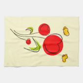 Linge De Cuisine Fleurs du Coeur Rouge mignonnes et papillons jaune (Horizontal)