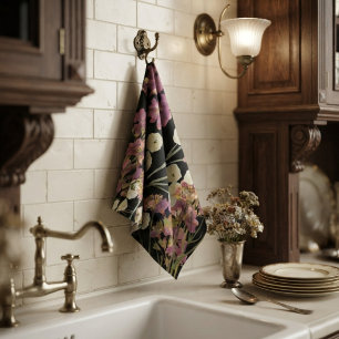 Linge De Cuisine Fleurs en papier pressé vintage foncé