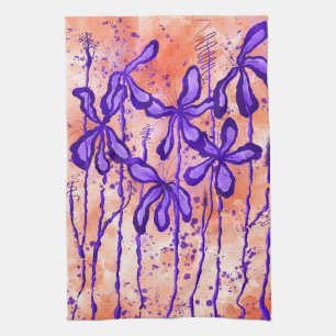 Linge De Cuisine Fleurs Encaissées Ciel Tropical Lys pourpres