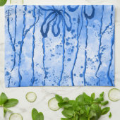 Linge De Cuisine Fleurs encrées Ciel bleu (Plié)