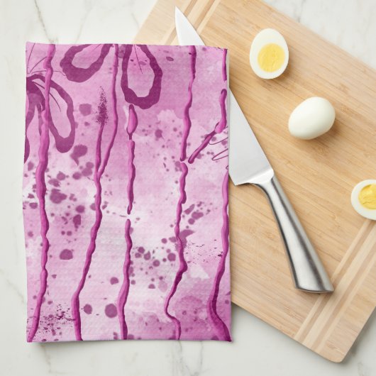 Linge De Cuisine Fleurs encrées Ciel rose (Quart Plié)