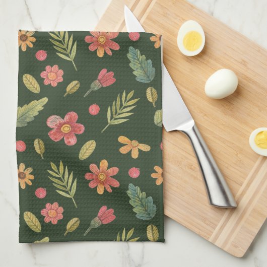 Linge De Cuisine Fleurs et Feuilles de Forêt Whimsical (Quart Plié)