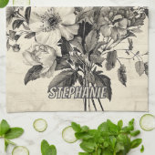 Linge De Cuisine Fleurs et papillons rustiques - Papier vieilli (8) (Plié)