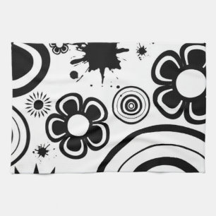 Linge De Cuisine Fleurs fantaisistes noir et blanc, Cercles, Éclabo