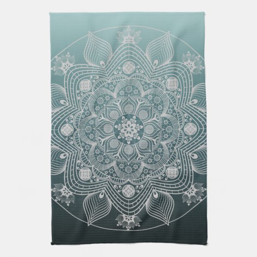 Linge De Cuisine Fleurs, Feuille, Mandala Floral en dentelle blanch (Vertical)