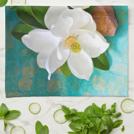 Linge De Cuisine Fleurs | Fleur Magnolia (Plié)