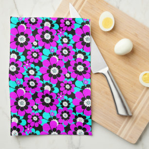 Linge De Cuisine Fleurs florales en néon Motif violet et turquoise