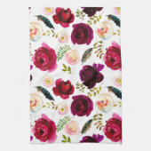 Linge De Cuisine Fleurs florales Roses Motifs Boho Bourgogne (Vertical)