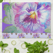 Linge De Cuisine Fleurs florales violettes Pansy Aquarelle Tea Serv (Plié)