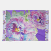 Linge De Cuisine Fleurs florales violettes Pansy Aquarelle Tea Serv (Horizontal)