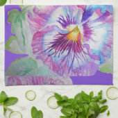 Linge De Cuisine Fleurs florales violettes Pansy Aquarelle Tea Serv (Plié)