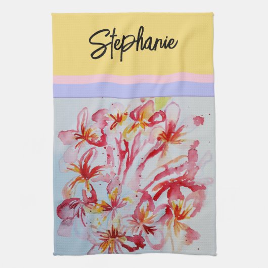 Linge De Cuisine Fleurs Frangipani Aquarelle Tropicale (Vertical)