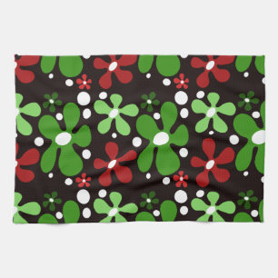 Linge De Cuisine Fleurs funky en rouge & vert Noël