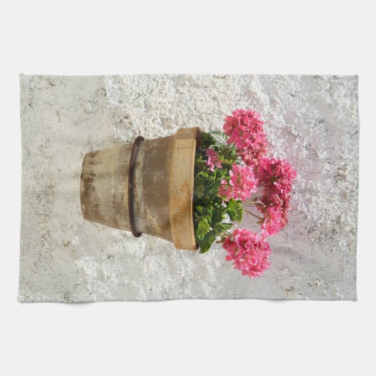 Linge De Cuisine Fleurs | Géranium en fleur en pot (Horizontal)