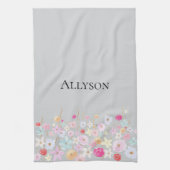 Linge De Cuisine Fleurs gris rose bleu jaune (Vertical)