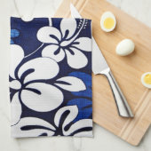 Linge De Cuisine Fleurs Hawaii Bleues personnalisées (Quart Plié)