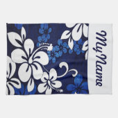 Linge De Cuisine Fleurs Hawaii Bleues personnalisées (Horizontal)