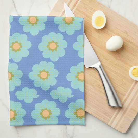 Linge De Cuisine Fleurs hippies bleues (Quart Plié)