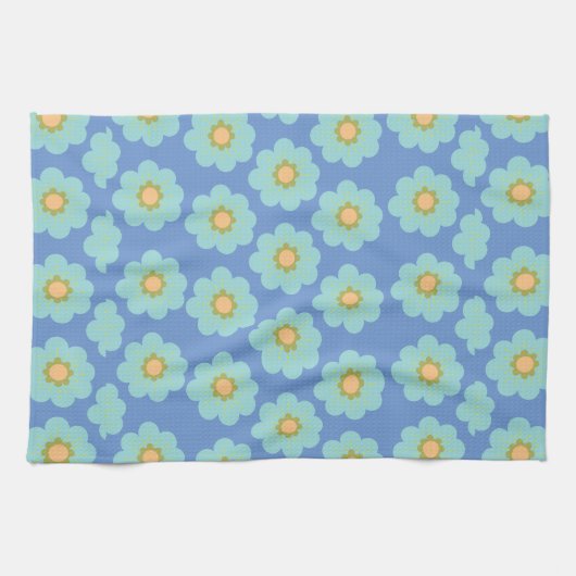 Linge De Cuisine Fleurs hippies bleues (Horizontal)