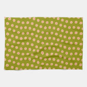 Linge De Cuisine Fleurs hippies rétro sur vert olive (Horizontal)