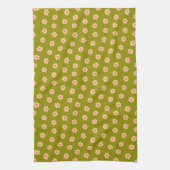 Linge De Cuisine Fleurs hippies rétro sur vert olive (Vertical)