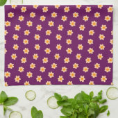 Linge De Cuisine Fleurs hippies rétro sur violet (Plié)