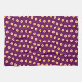 Linge De Cuisine Fleurs hippies rétro sur violet (Horizontal)