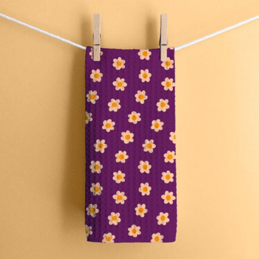 Linge De Cuisine Fleurs hippies rétro sur violet