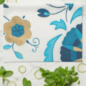 Linge De Cuisine Fleurs Indigo dorées avec Arrière - plan blanc (Plié)