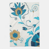 Linge De Cuisine Fleurs Indigo dorées avec Arrière - plan blanc (Vertical)