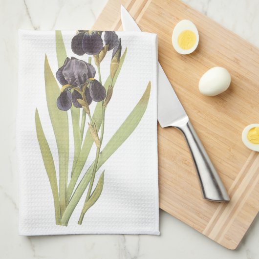 Linge De Cuisine Fleurs Iris Violettes (Quart Plié)