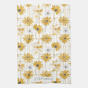 Linge De Cuisine Fleurs jaunes et blanches - Plaid doré déprimé